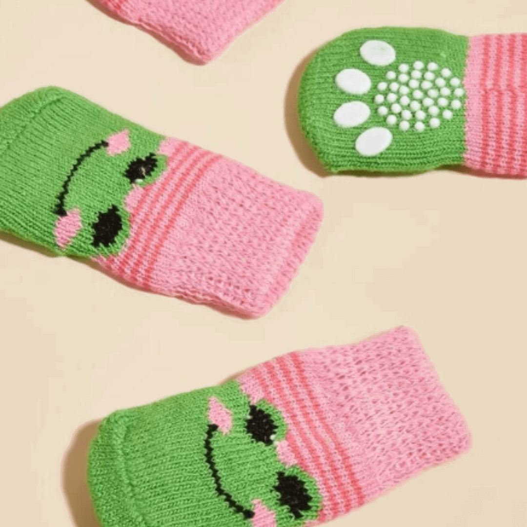 Dog Socks Frog Pattern Pet Booties Non Slip Grippy Dog Socks