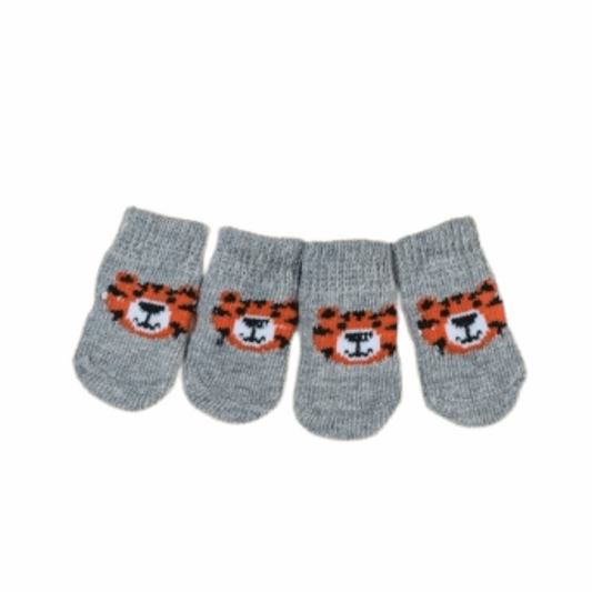 Dog Socks Gray Tiger Print Non Slip Pet Socks