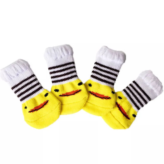 Dog Socks Yellow Striped Non Slip Pet Booties for Indoor Outdoor Use