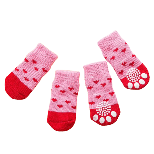 Dog Socks Pink Heart Pattern Non Slip Pet Socks