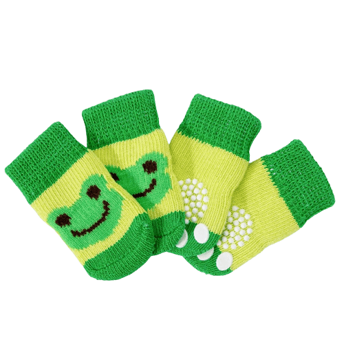 Dog Socks Frog Green Non Slip Booties for Small Medium Dogs